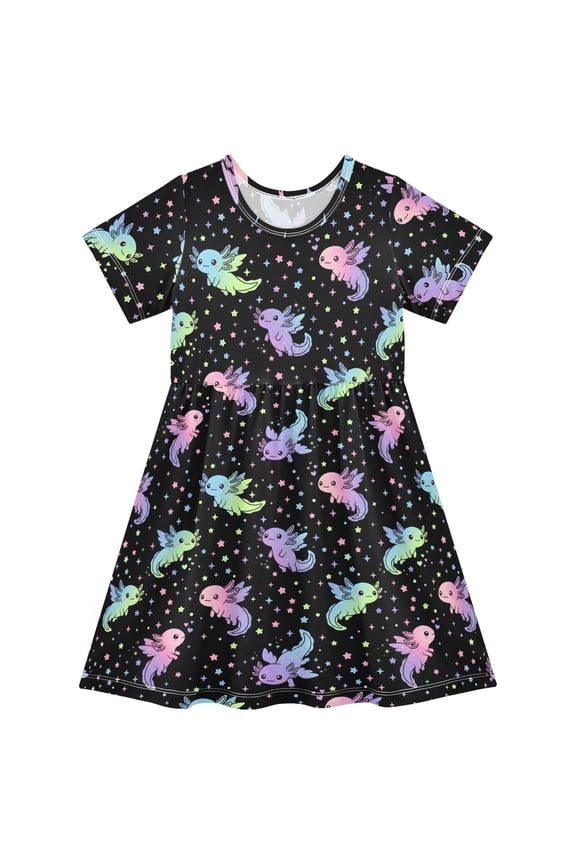 Galaxy Axolotl Girls' Short Sleeve Dress Kids Dresses 3T