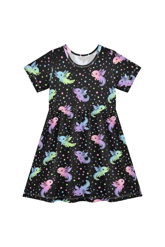Galaxy Axolotl Girls' Short Sleeve Dress Kids Dresses 5-6T