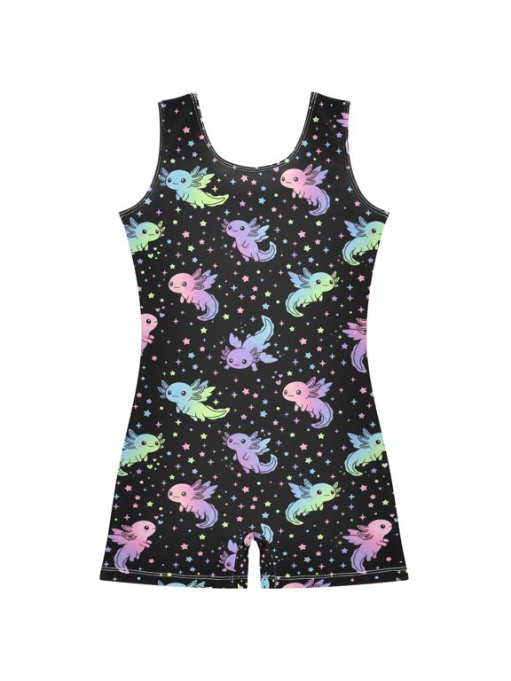 Galaxy Axolotl Pattern Girls Leotards Gymnastics Tumbling Outfit Biketard Unitard 9-10Years