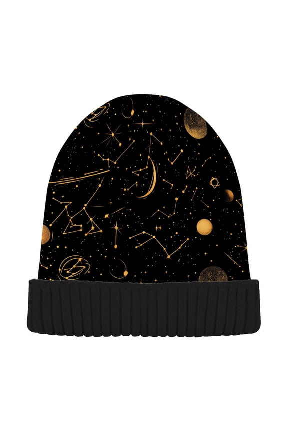 Galaxy Moon Boho Star Beanie Hats Cuffed Winter Warm Knit Thick Beanies