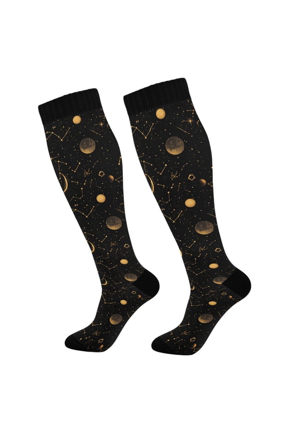 Galaxy Moon Boho Star Socks Women Men Knee High Sock