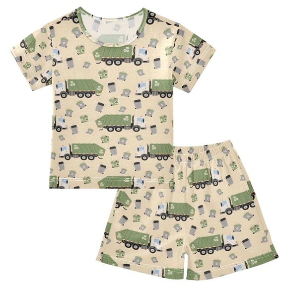 joogoo Garbage Trucks Pattern Pajama Sets Short Sleeve Cotton 2-Piece Sleepwear 10Y