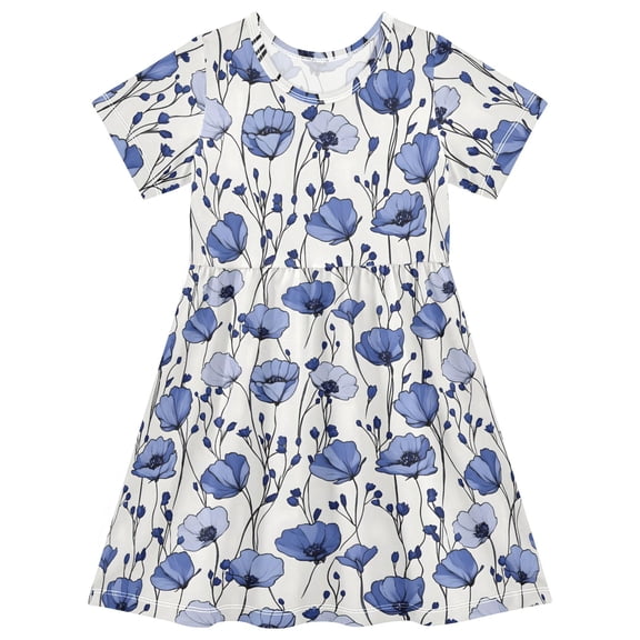 joogoo Garden Flowers Girls' Short Sleeve Dress Kids Dresses 5-6T