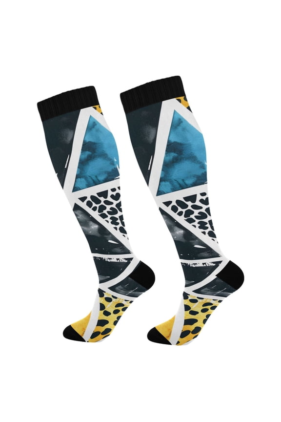 Geometric Leopard Stripes Socks Women Men Knee High Sock