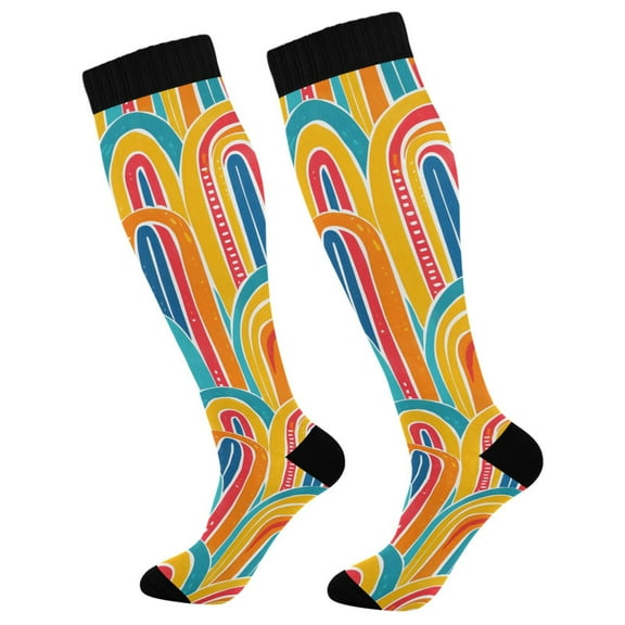 joogoo Geometric Rainbow Colorful Socks Women Men Knee High Sock