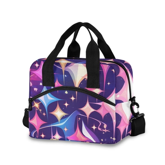 joogoo Geometric Shiny Pattern Insulated Lunch Bags Reusable Cooler Box with Shoulder Strap
