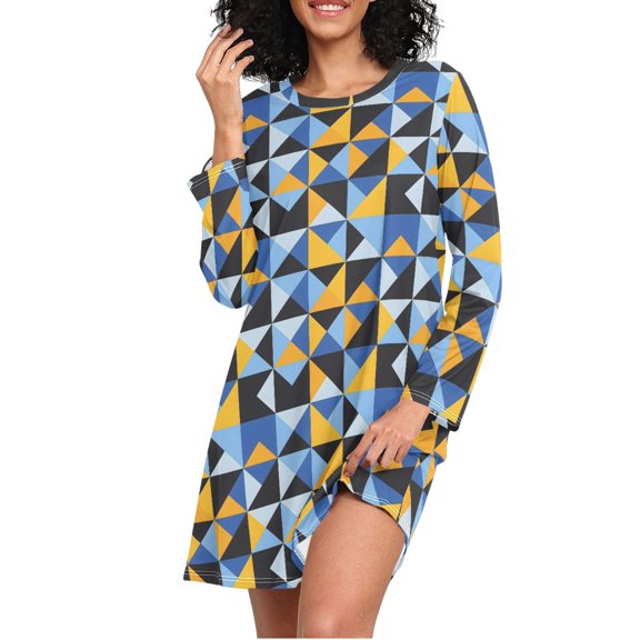 joogoo Geometry Triangle Pattern Women's Long Sleeve Nightgown Sleepwear XL