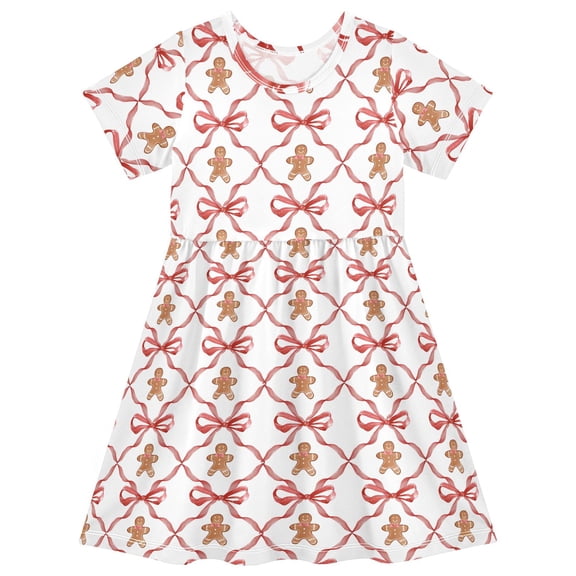 joogoo Gingerbread Bows Girls' Short Sleeve Dress Kids Dresses 5-6T