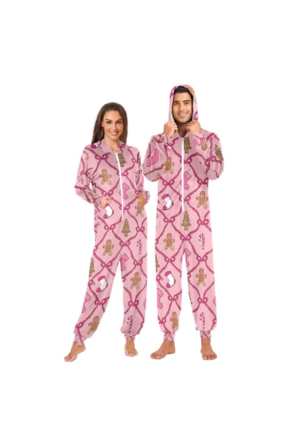 Gingerbread Candy Cane Unisex Adults Onesies Pajamas Jumpsuits XL