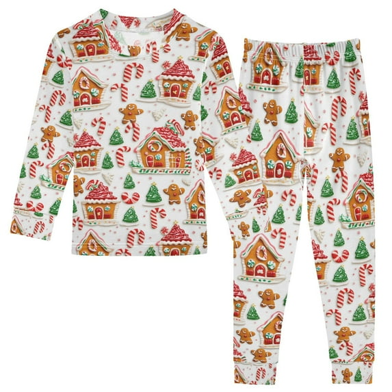 joogoo Gingerbread Christmas 2 Piece Long Sleeve Tee and Pants Cotton Pajama Set 5Y