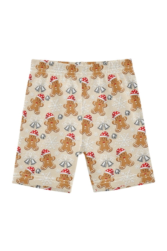 Gingerbread Man Snowflake Bell Pattern Girls Lined Shorts Bike Dance Bottoms 6T