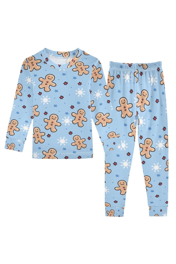 Gingerbread Man Snowflake Pajamas Set Long Sleeve Soft Cotton Sleepwear 2 Piece 24M