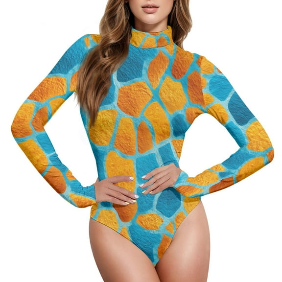joogoo Giraffe Pattern Pattern Women's Mock Turtle Neck Long Sleeve Bodysuit XL