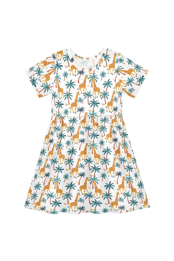 Giraffes Palm Tree Girls' Short Sleeve Dress Kids Dresses 4T