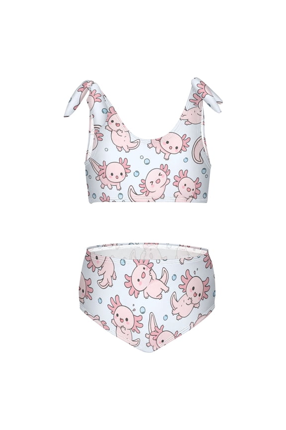 Girls 2 Piece Axolotl Dancing Print Swimsuit Set Kids with Adjustable Straps Bathing Suit Summer Beach Pool Swimwear for 5-6T