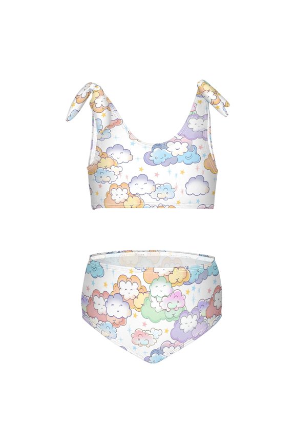Girls 2 Piece Cartoon Clouds Cute Print Swimsuit Set Kids with Adjustable Straps Bathing Suit Summer Beach Pool Swimwear for 5-6T