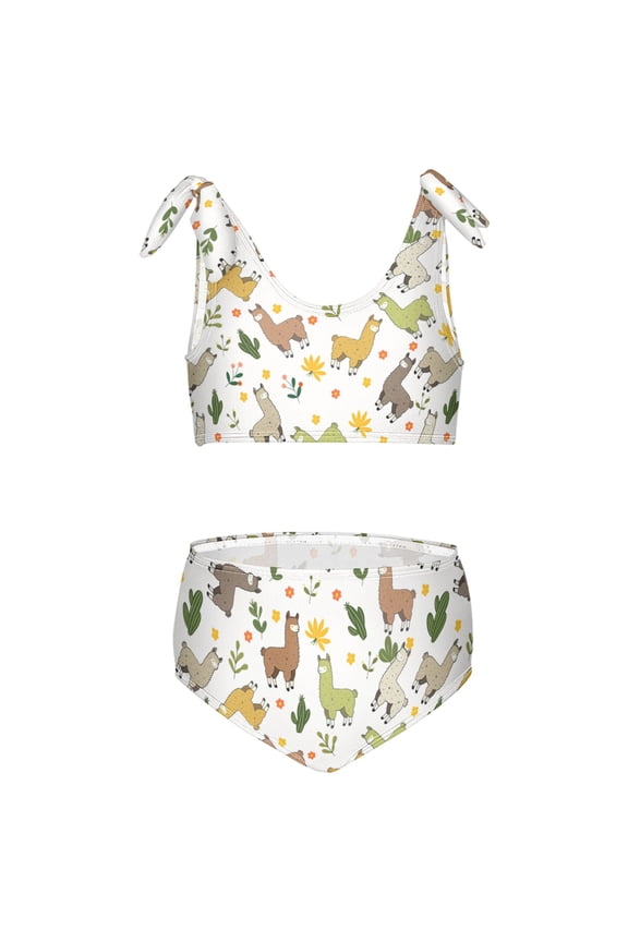 Girls 2 Piece Cute Llama Print Swimsuit Set Kids with Adjustable Straps Bathing Suit Summer Beach Pool Swimwear for 7-8T