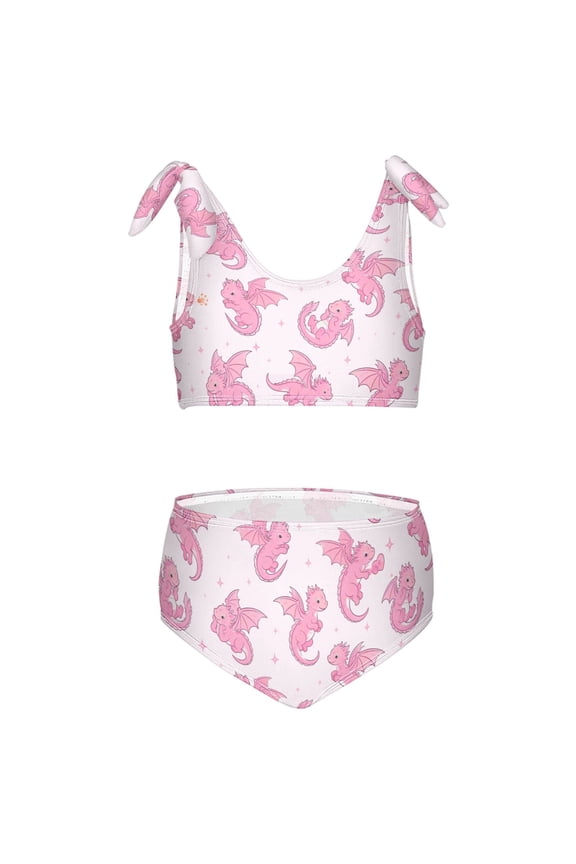 Girls 2 Piece Flying Fantasy Dragons Print Swimsuit Set Kids with Adjustable Straps Bathing Suit Summer Beach Pool Swimwear for 5-6T