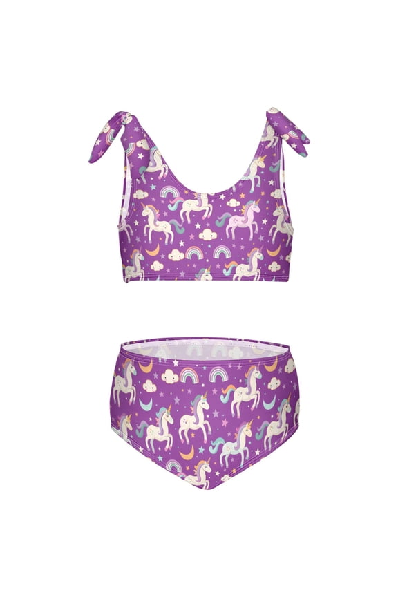 Girls 2 Piece Unicorn Rainbow Clouds Print Swimsuit Set Kids with Adjustable Straps Bathing Suit Summer Beach Pool Swimwear for 5-6T