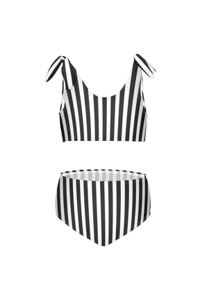Girls 2 Piece White and Black Stripe Print Swimsuit Set Kids with Adjustable Straps Bathing Suit Summer Beach Pool Swimwear for 9-10T