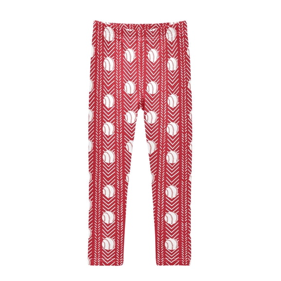 joogoo Girls' Leggings Baseballs on Red Yoga Pants 5T