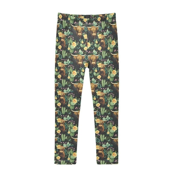 joogoo Girls' Leggings Cactus Highland Cattle Yoga Pants 6T