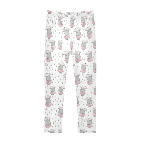 joogoo Girls' Leggings Cartoon Hippo in Rain Yoga Pants 9-10T