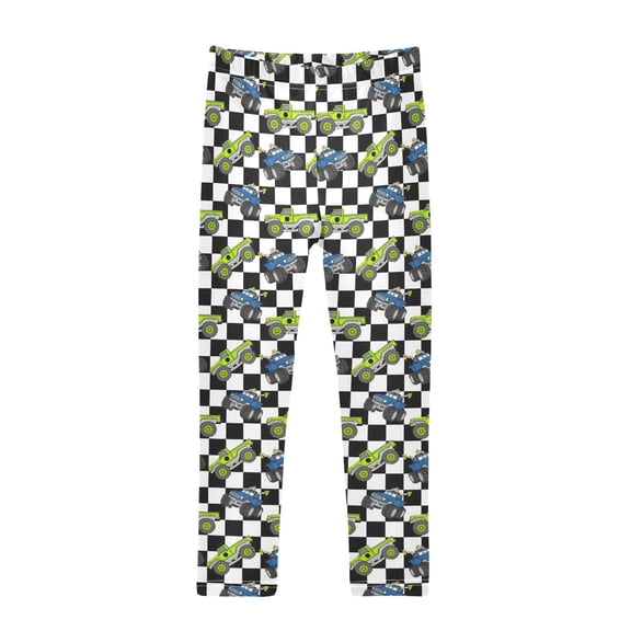 joogoo Girls' Leggings Cartoon Vehicle Car Checkered Yoga Pants 9-10T
