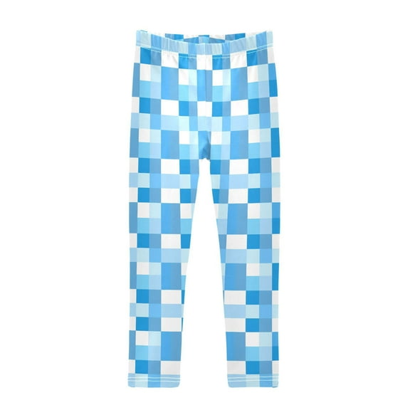 joogoo Girls' Leggings Checkered Blue and White Yoga Pants 6T