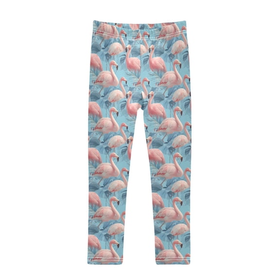 joogoo Girls' Leggings Flamingo on Blue Leave Yoga Pants 5T