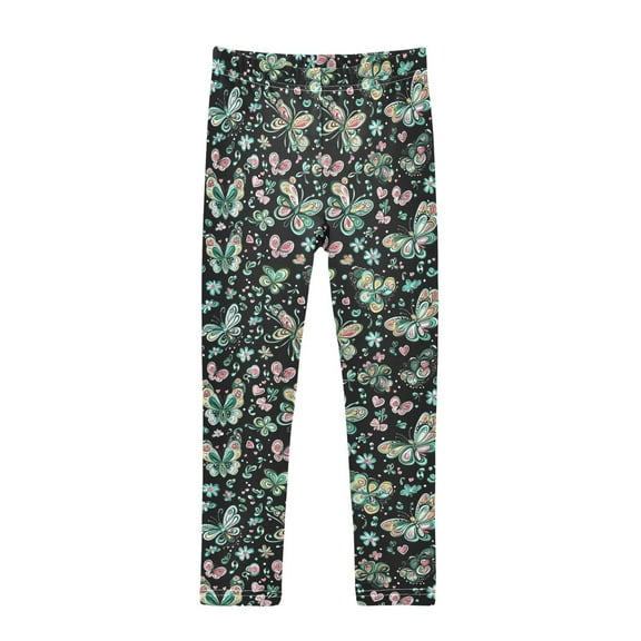 joogoo Girls' Leggings Green Butterfly Pattern Yoga Pants 6T