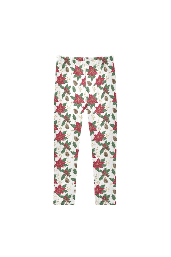 Girls' Leggings Poinsettias Flower Holly Yoga Pants 9-10T