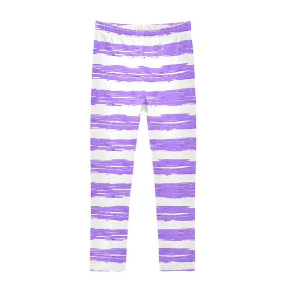 joogoo Girls' Leggings Purple Stripes Pattern Yoga Pants 9-10T