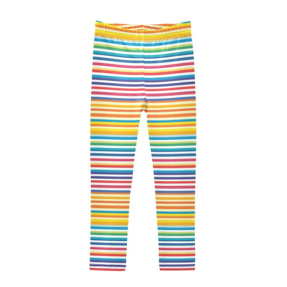joogoo Girls' Leggings Rainbow Stripes Yoga Pants 7-8T