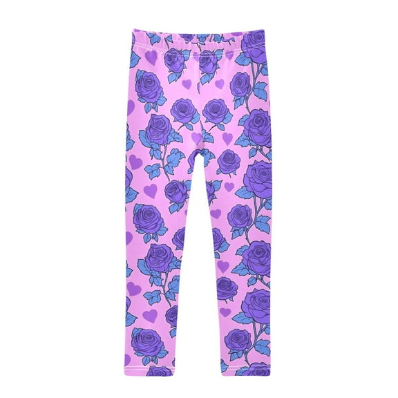 joogoo Girls' Leggings Rose Flower Purple Yoga Pants 6T
