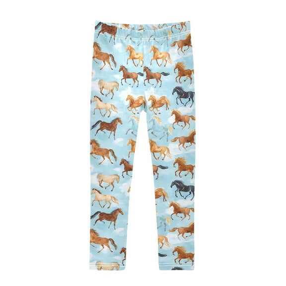 joogoo Girls' Leggings Running Horse Blue Yoga Pants 6T