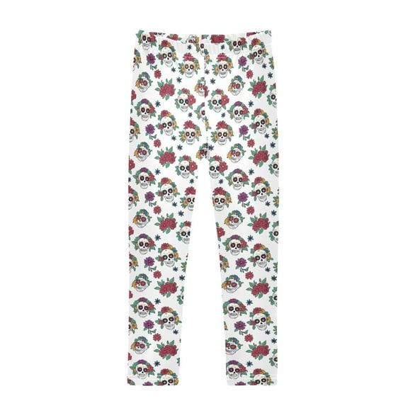 joogoo Girls' Leggings Skulls Flowers Yoga Pants 7-8T