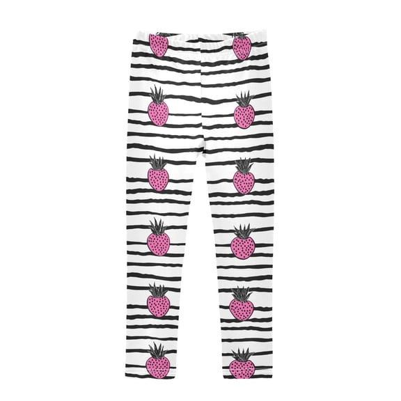 joogoo Girls' Leggings Strawberry on Stripes Yoga Pants 4T