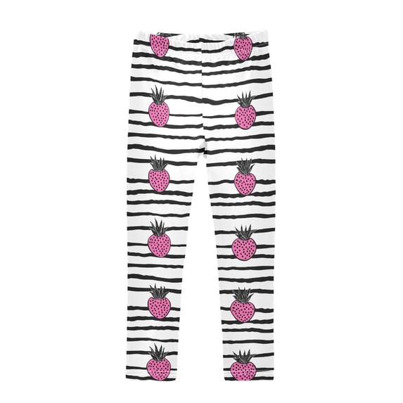 joogoo Girls' Leggings Strawberry on Stripes Yoga Pants 6T