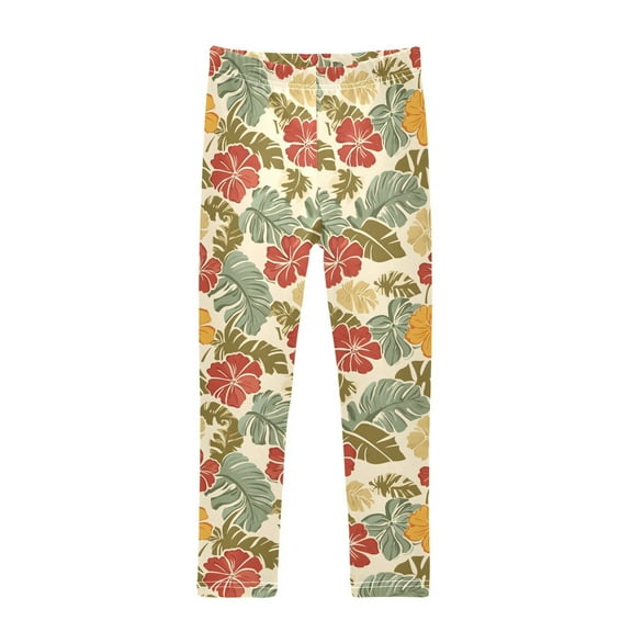 joogoo Girls' Leggings Tropical Leaf Flower Yoga Pants 9-10T