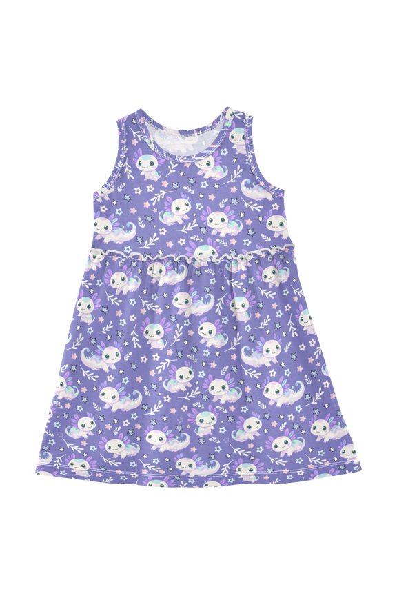 Girls Sleeveless Dress Axolotl Galaxy Stylish Short Sleeve Dresses 6Y