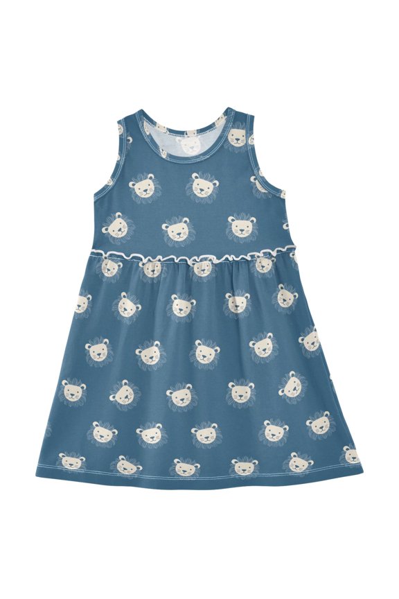 Girls Sleeveless Dress Blue Cute Lion Stylish Short Sleeve Dresses 2T