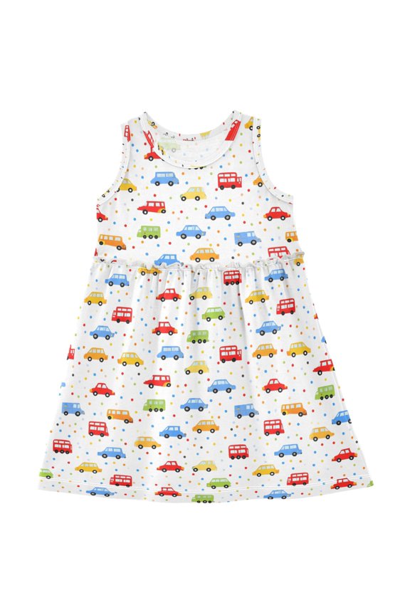 Girls Sleeveless Dress Cartoon Cars Vehicle Stylish Short Sleeve Dresses 6Y