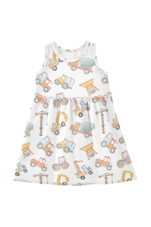 Girls Sleeveless Dress Construction Crane and Backhoe Stylish Short Sleeve Dresses 6Y