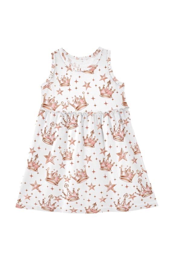 Girls Sleeveless Dress Crown Glitter Star Stylish Short Sleeve Dresses 3T