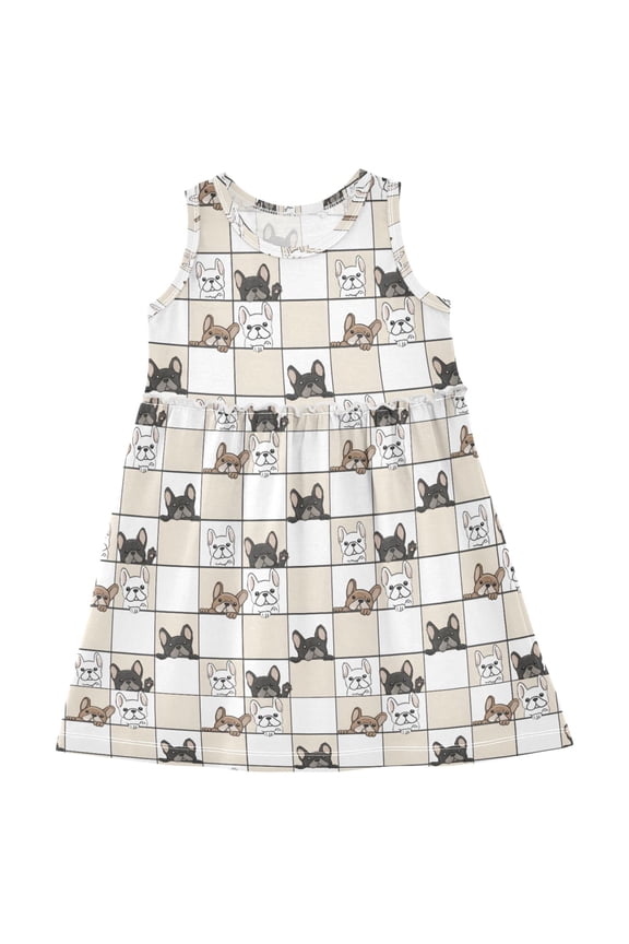 Girls Sleeveless Dress Dog Probe Pattern Stylish Short Sleeve Dresses 3T