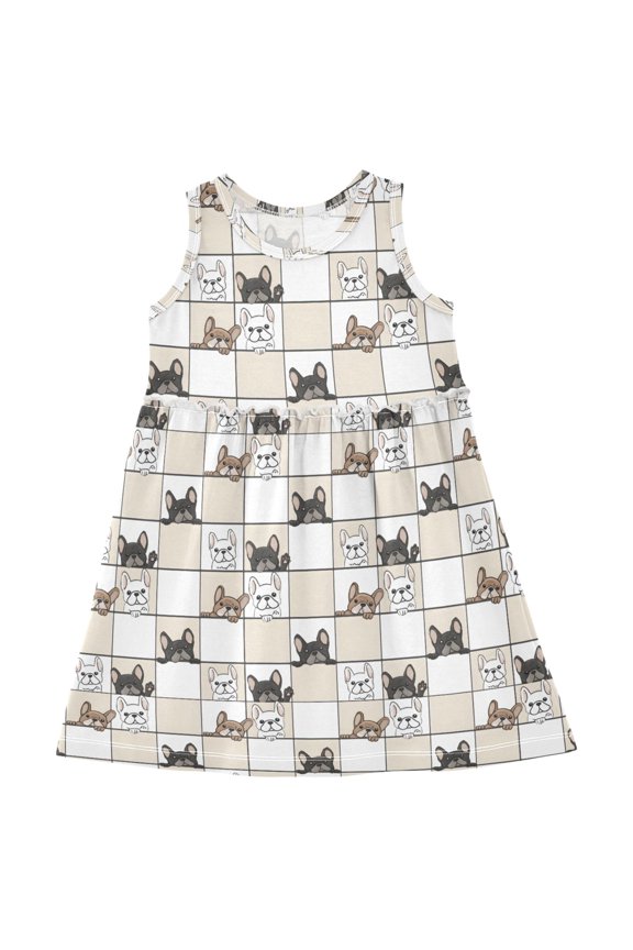 Girls Sleeveless Dress Dog Probe Pattern Stylish Short Sleeve Dresses 4T