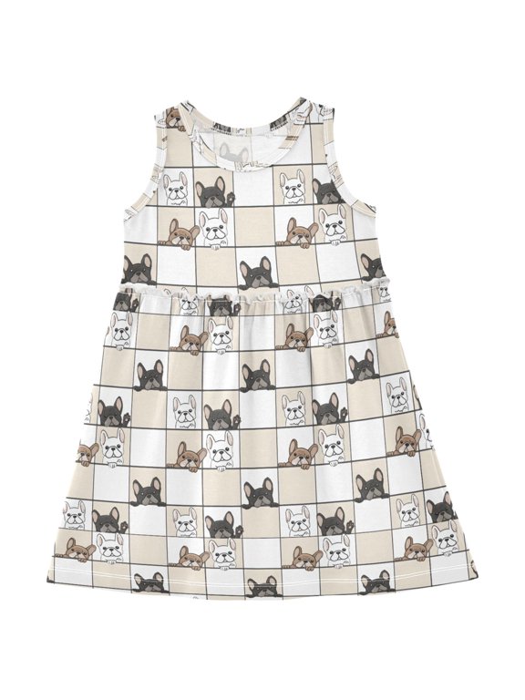 Girls Sleeveless Dress Dog Probe Pattern Stylish Dresses 6Y