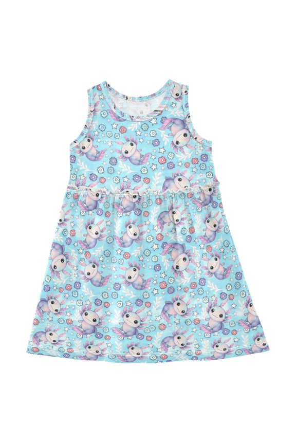 Girls Sleeveless Dress Galaxy Axolotl Floral Stylish Short Sleeve Dresses 6Y