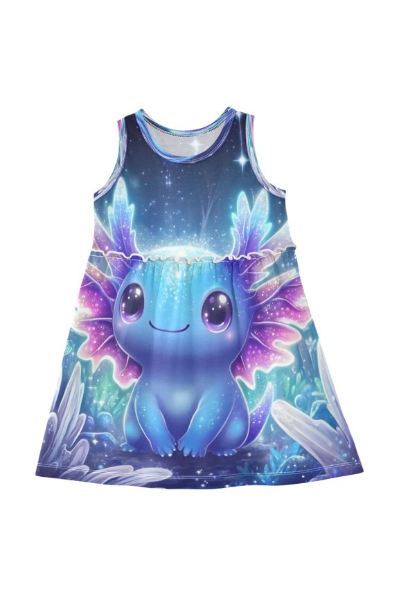 Girls Sleeveless Dress Galaxy Axolotl Night Stylish Short Sleeve Dresses 3T